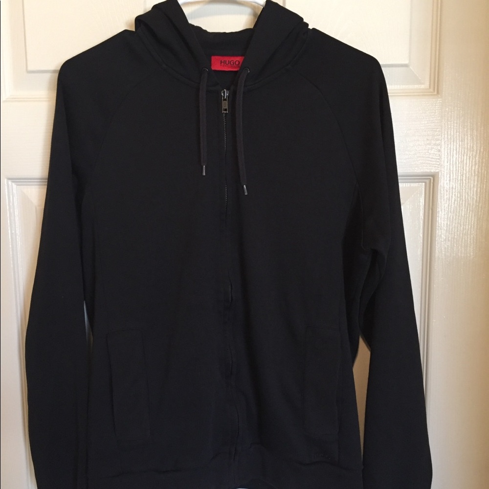 HUGO Black zip up hoodie size medium